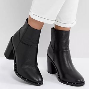 ASOS Envy Black Leather Studded Block Heel Ankle Boots sz 6